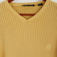 Timberland Men L Jumper Yellow Striped Vintage 100% Cotton Stretch V Neck Sweater