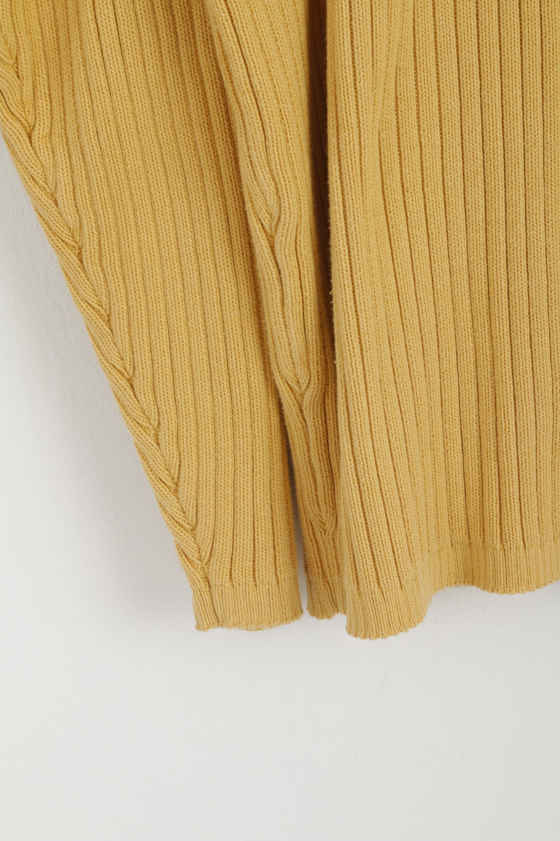 Timberland Men L Jumper Yellow Striped Vintage 100% Cotton Stretch V Neck Sweater