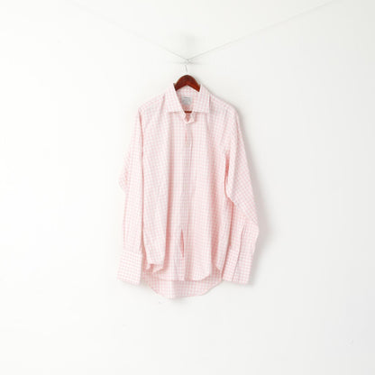 TM Lewin Men 17.5 36 XXL Casual Shirt Pink Check Cotton Long Sleeve Cuff Top