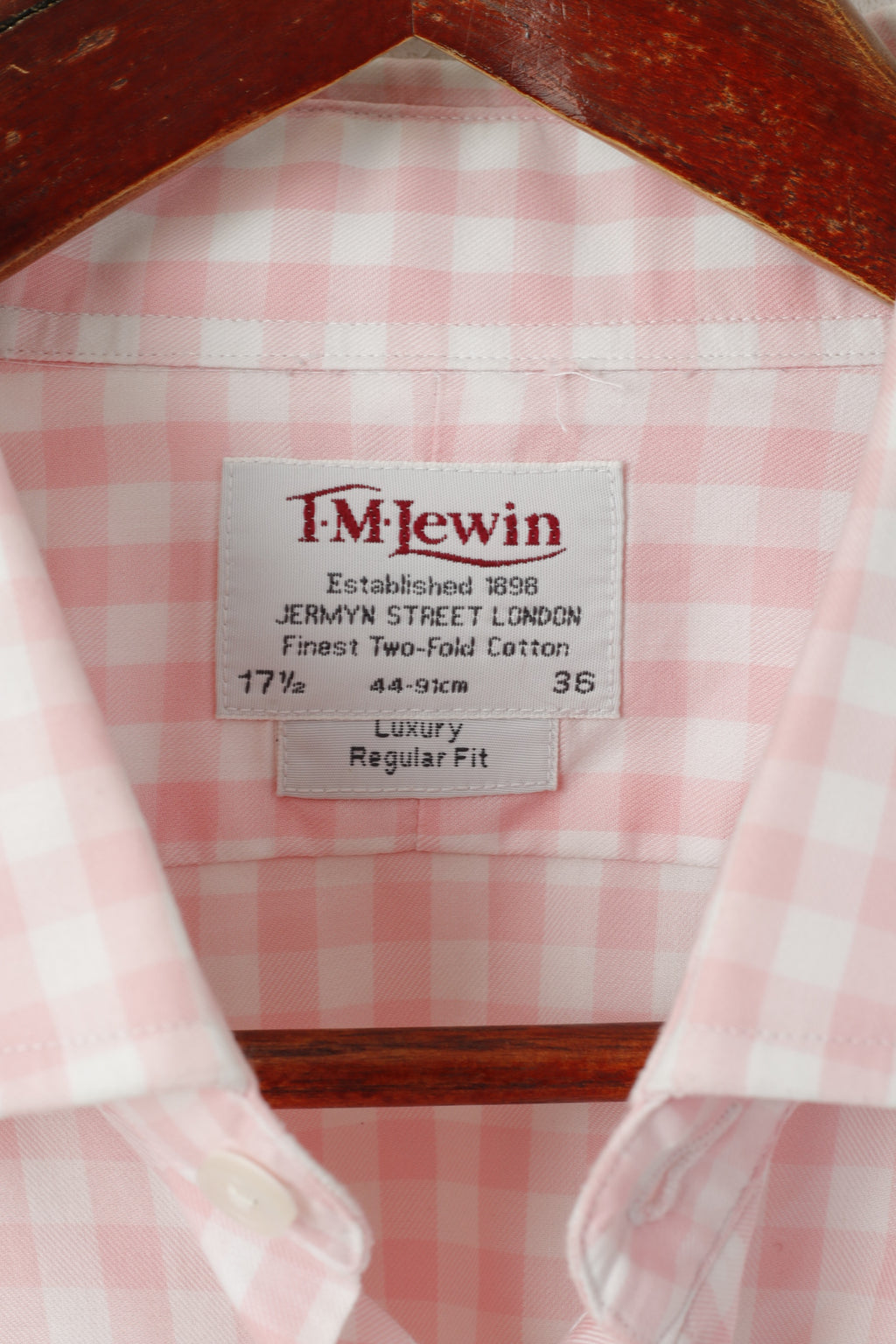 TM Lewin Men 17.5 36 XXL Casual Shirt Pink Check Cotton Long Sleeve Cuff Top