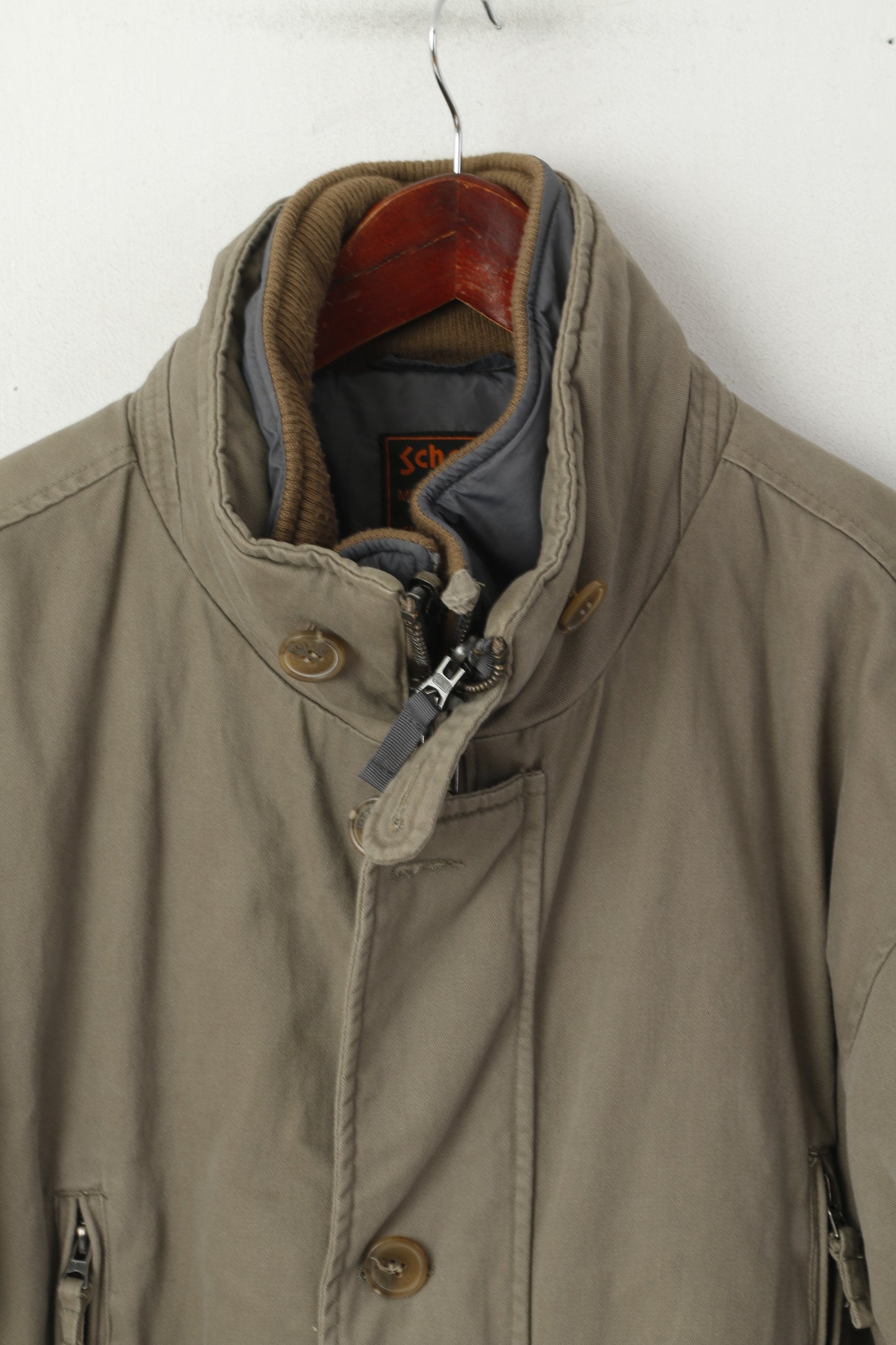 Schott NYC Men XL Jacket Khaki Cotton Military Gear Padded 2in1 Full Zipper Top