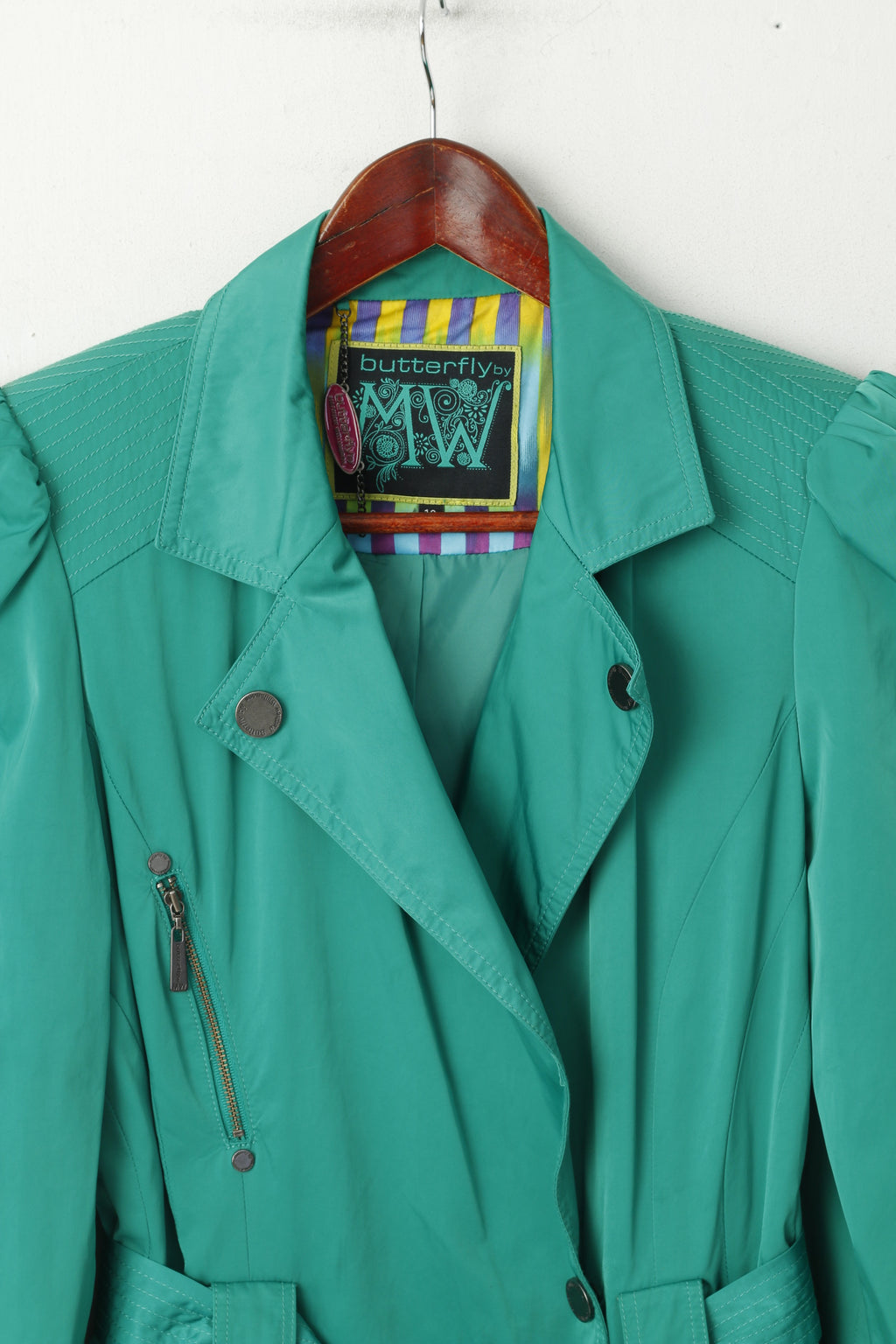 Butterfly by Matthew Williamson femmes 12 40 manteau vert brillant ceinturé classique Trench