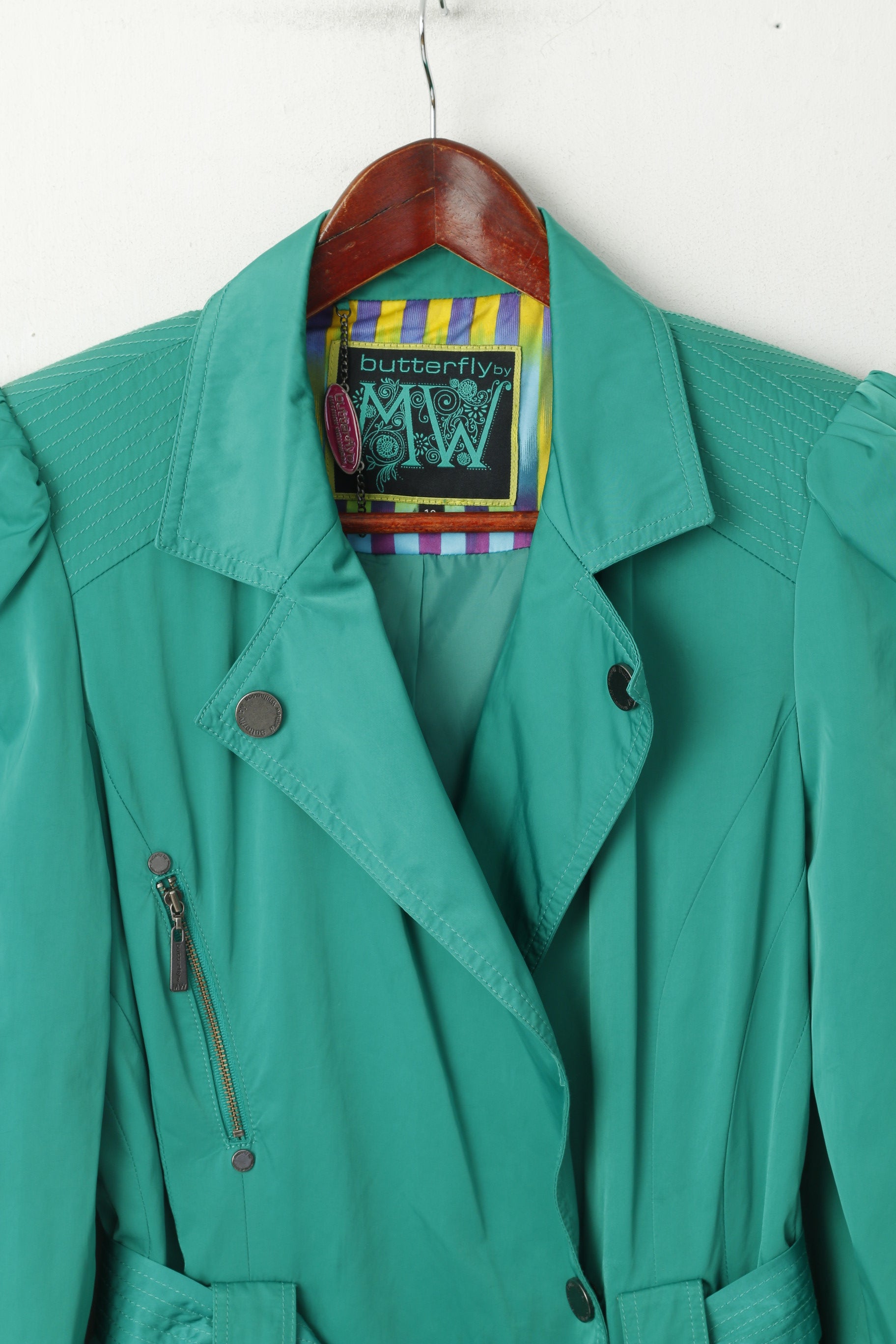 Butterfly by Matthew Williamson femmes 12 40 manteau vert brillant ceinturé classique Trench