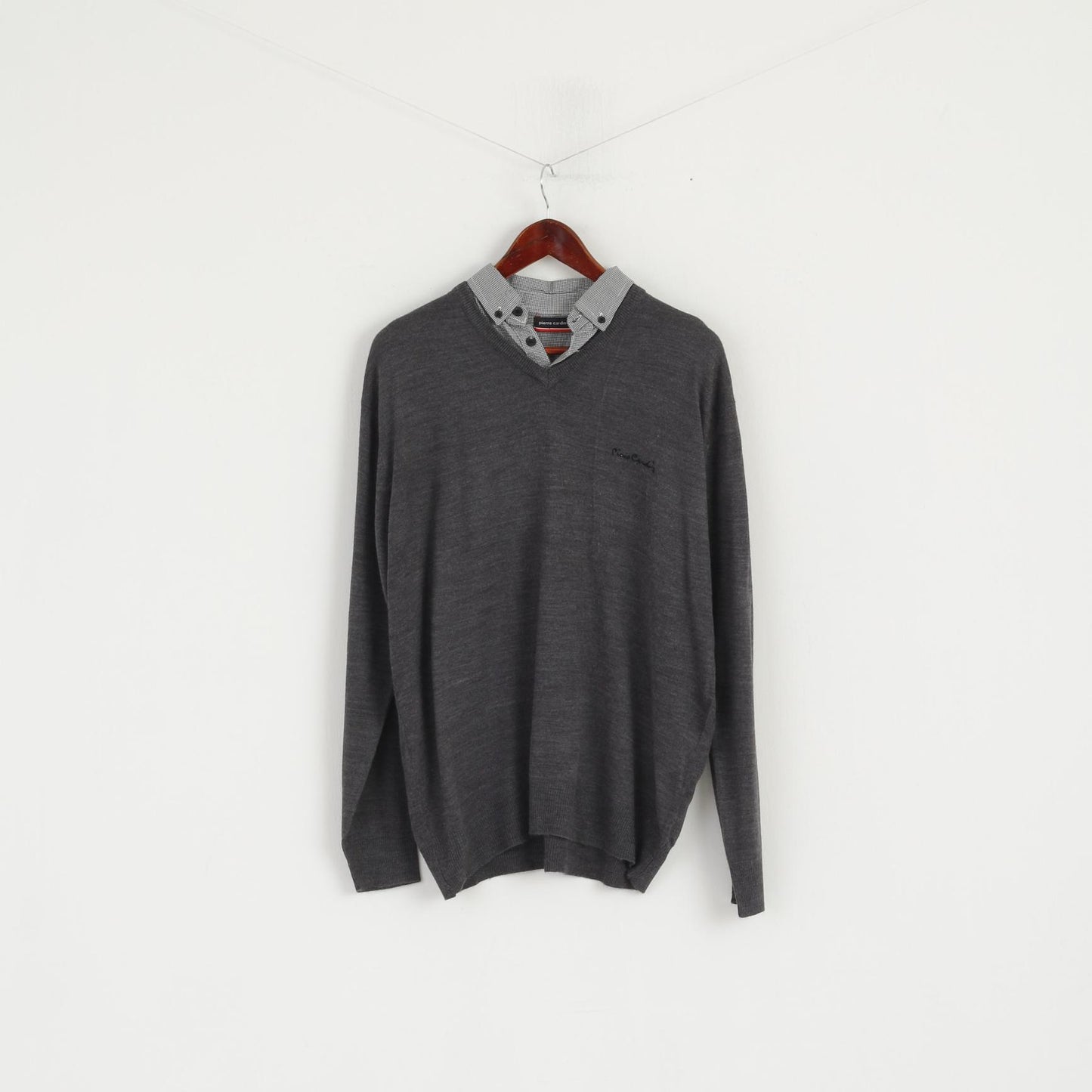 Pierre Cardin Men M Jumper Grey V Neck Collared Elegant Acrylic Light Sweater