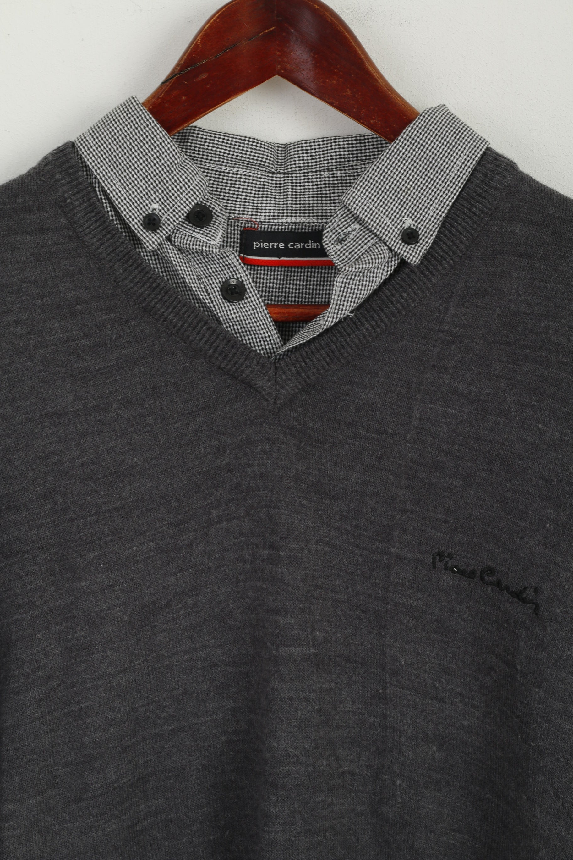 Pierre Cardin Men M Jumper Grey V Neck Collared Elegant Acrylic Light Sweater