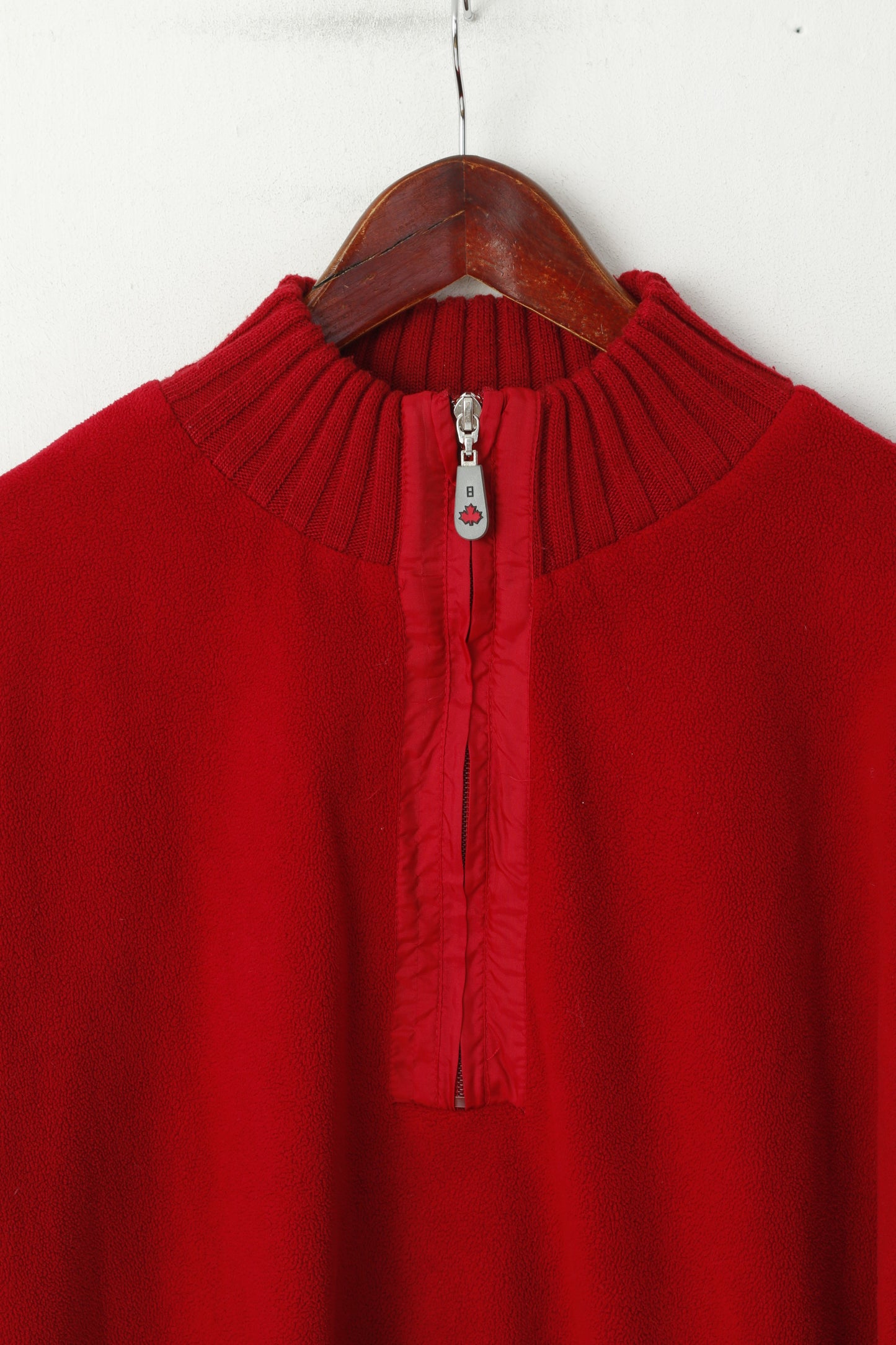 CANADIAN by Batistini Men L Sweatshirt Red Fleece Zip Neck Pullover Casual Top