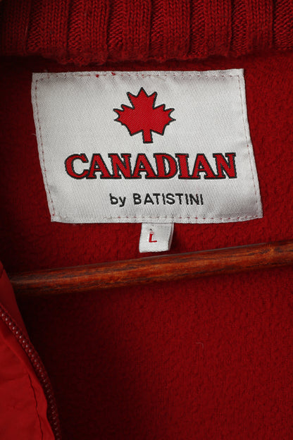 CANADIAN by Batistini Men L Sweatshirt Red Fleece Zip Neck Pullover Casual Top
