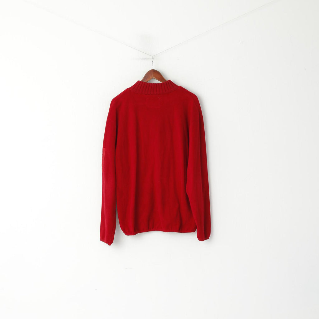 CANADIAN by Batistini Men L Sweatshirt Red Fleece Zip Neck Pullover Casual Top