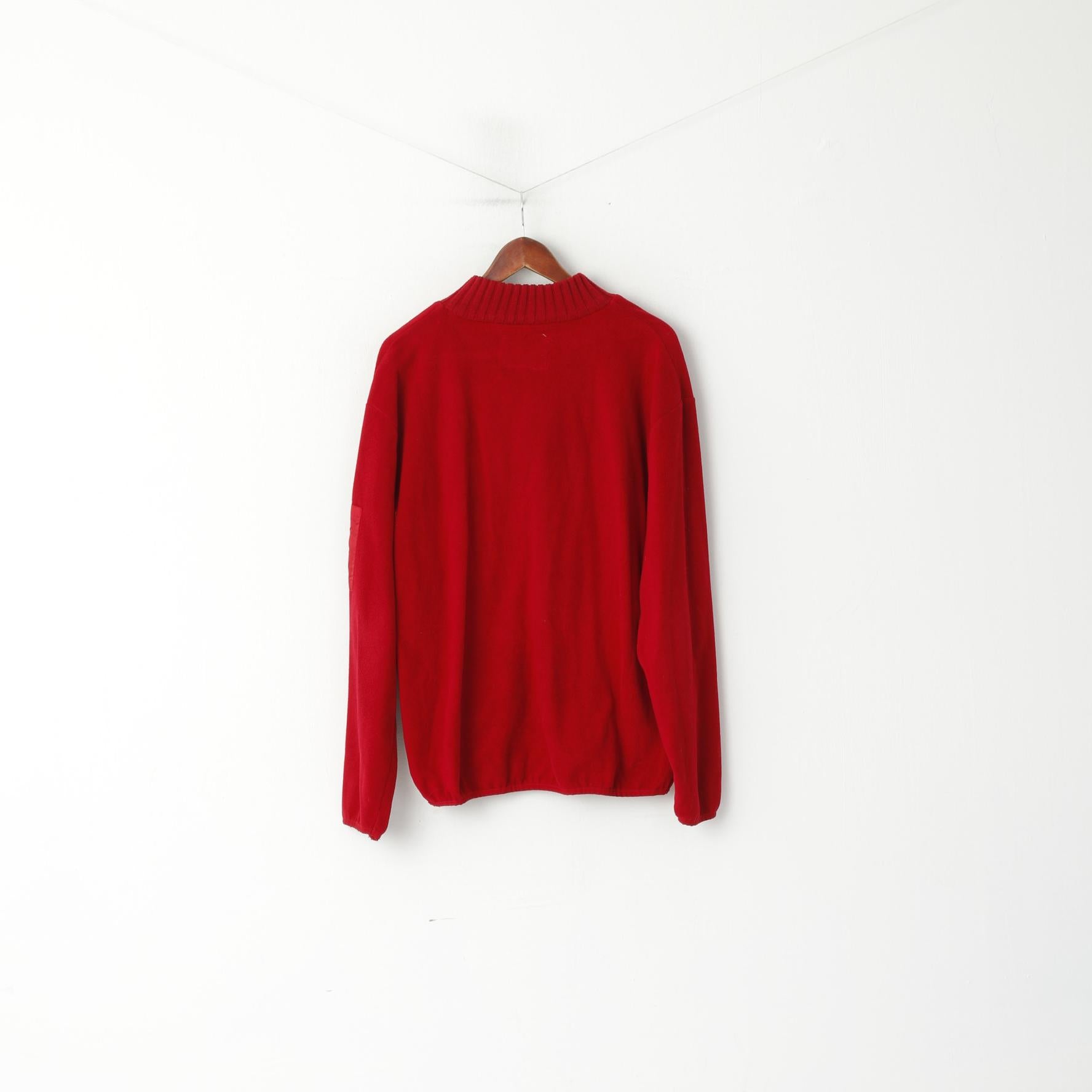 CANADIAN by Batistini Men L Sweatshirt Red Fleece Zip Neck Pullover Casual Top