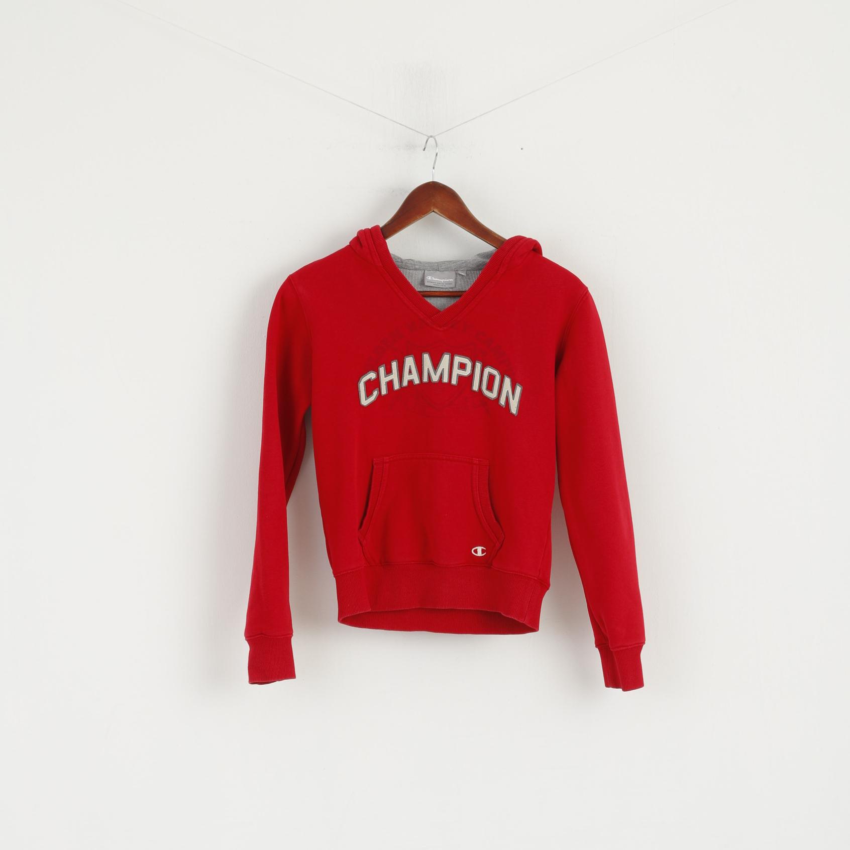 Champion Women 10 S Sweatshirt Rouge Coton À Capuche Poche Kangourou Haut De Sport