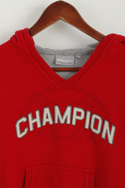 Champion Women 10 S Sweatshirt Red Cotton Hooded Kangaroo Pocket Sport Top