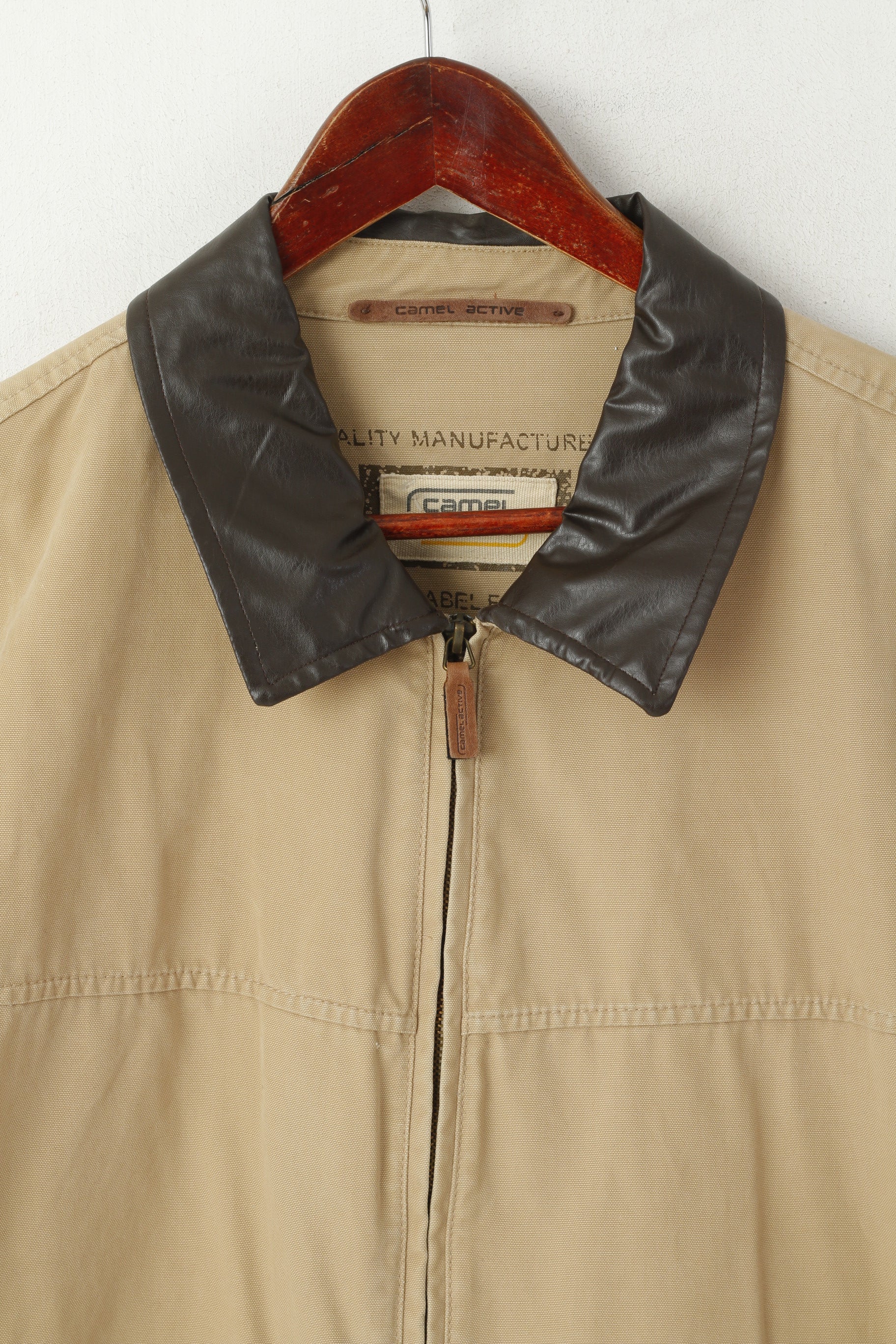 Camel Active Men XL Veste Beige Coton Classique Uni Safari Full Zip Top