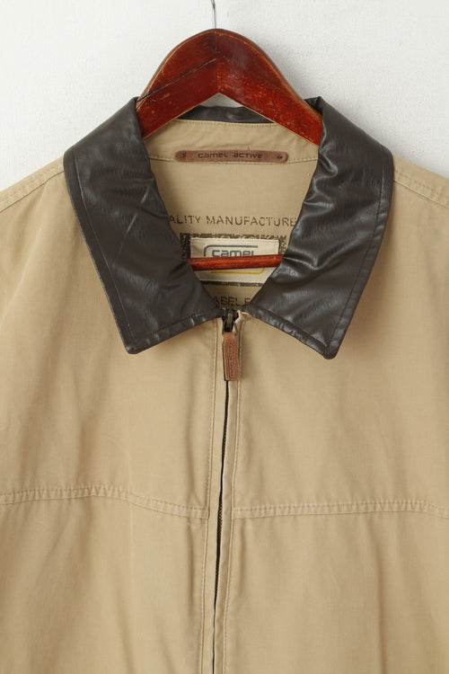 Camel Active Men XL Veste Beige Coton Classique Uni Safari Full Zip Top