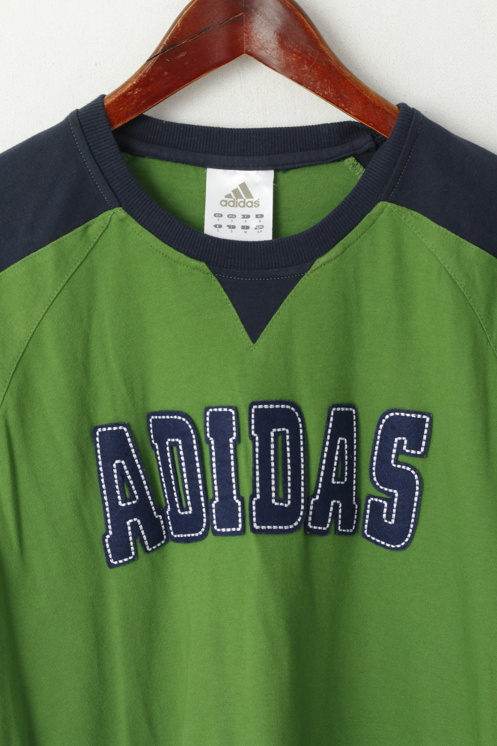 Adidas Men S Shirt Green Cotton Emroidered Logo Crew Neck Sport Traning Top