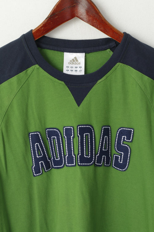 Adidas Men S Shirt Green Cotton Emroidered Logo Crew Neck Sport Traning Top