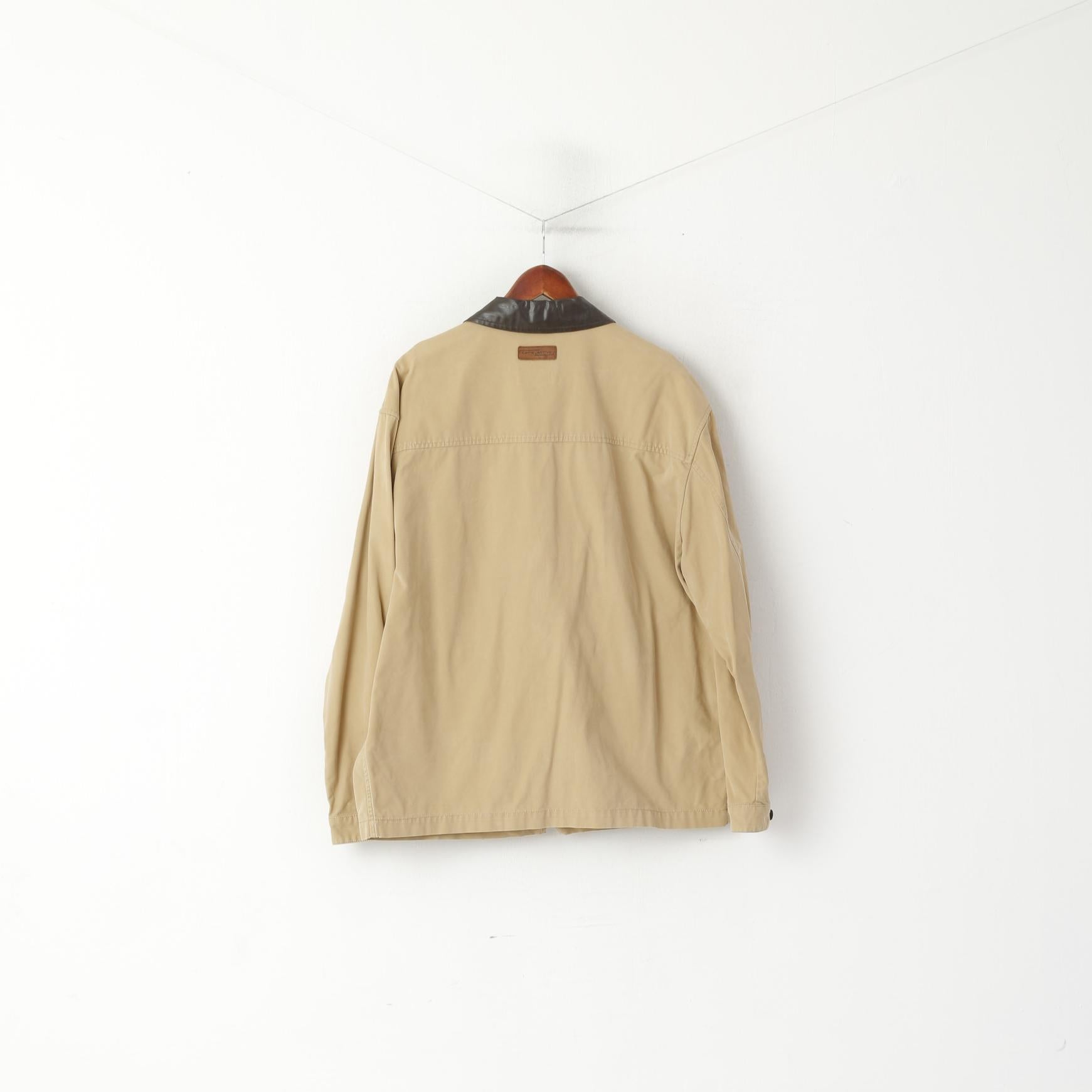 Camel Active Men XL Veste Beige Coton Classique Uni Safari Full Zip Top