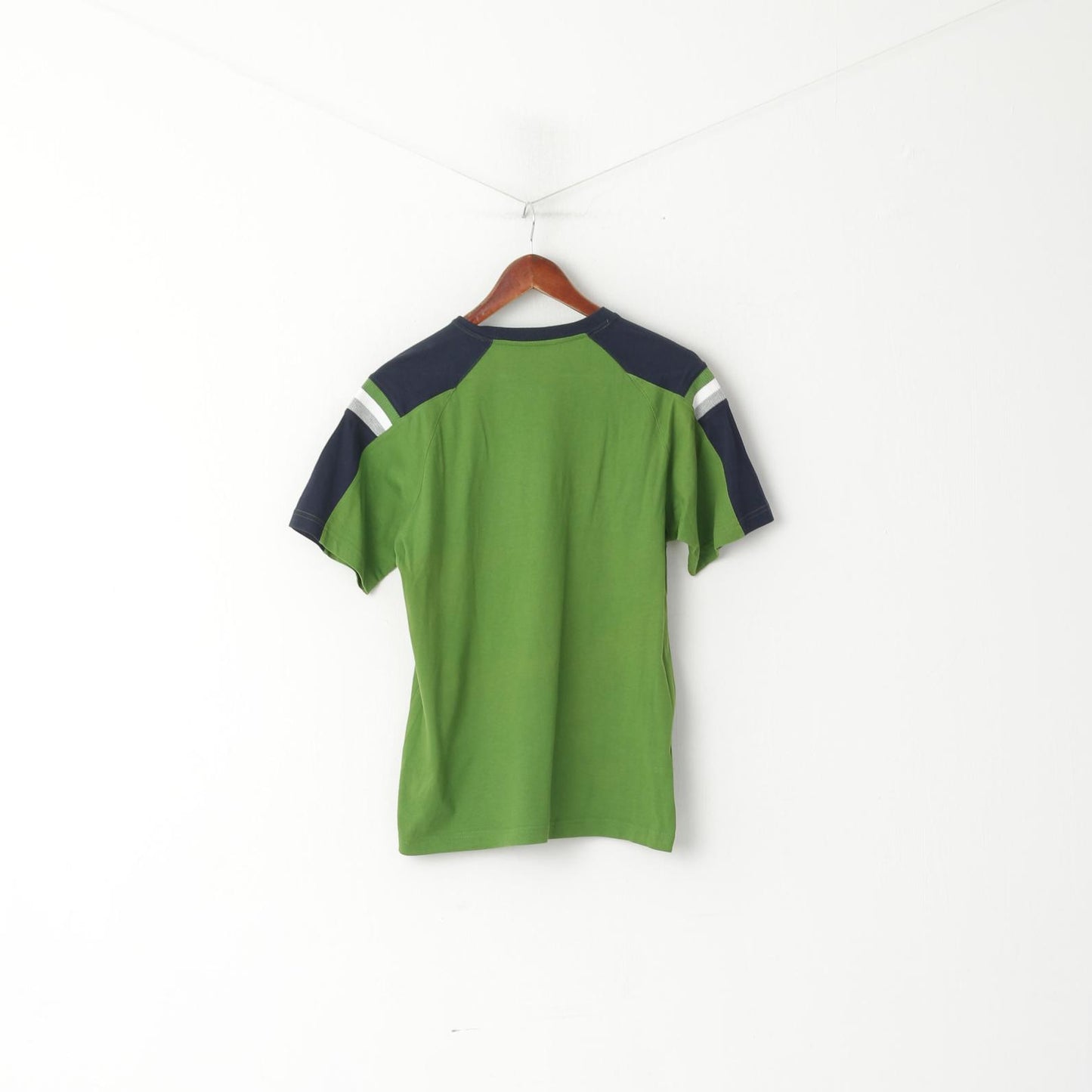 Maglietta da uomo Adidas S in cotone verde con logo ricamato, girocollo sportivo, top da allenamento