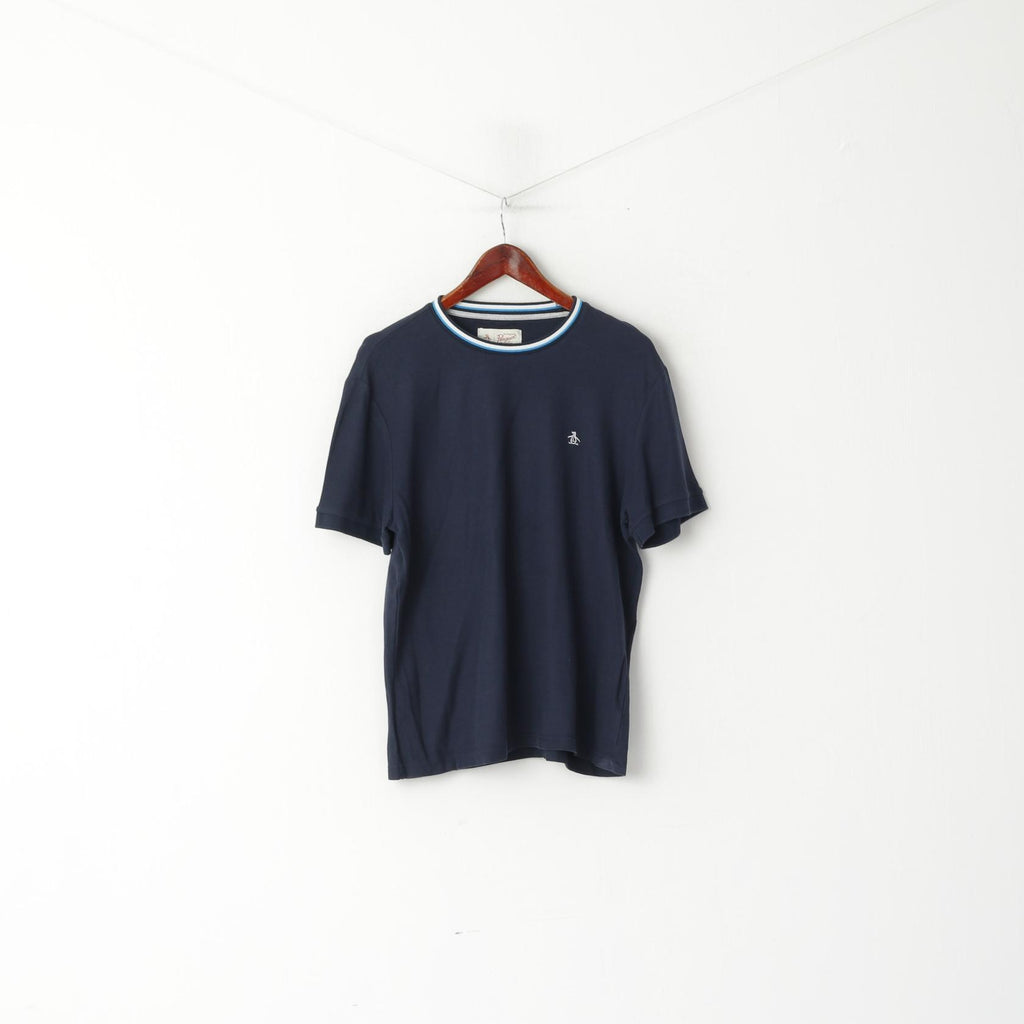 Original Penguin Chemise L pour homme en coton bleu marine avec logo uni extensible à col rond