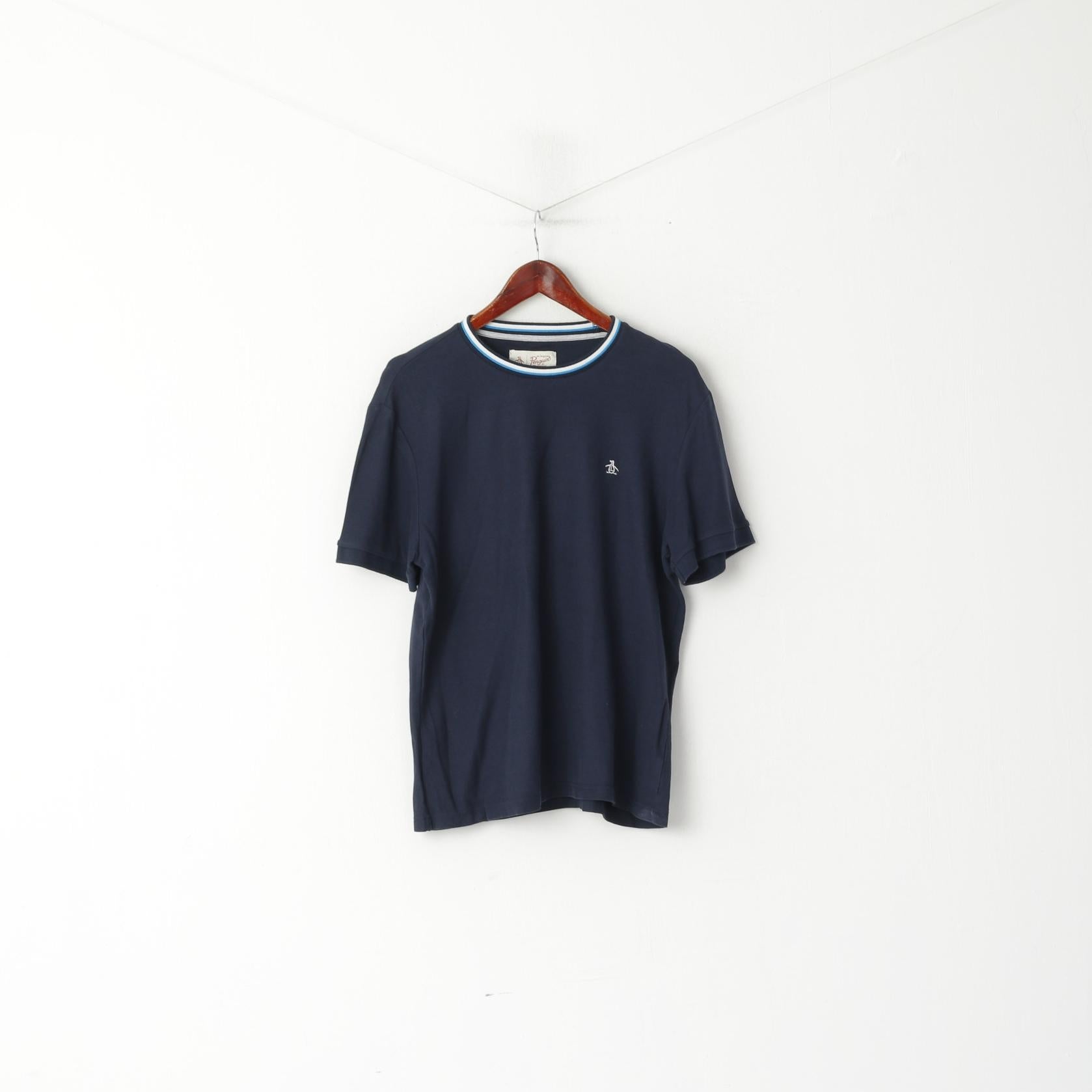 Original Penguin Chemise L pour homme en coton bleu marine avec logo uni extensible à col rond