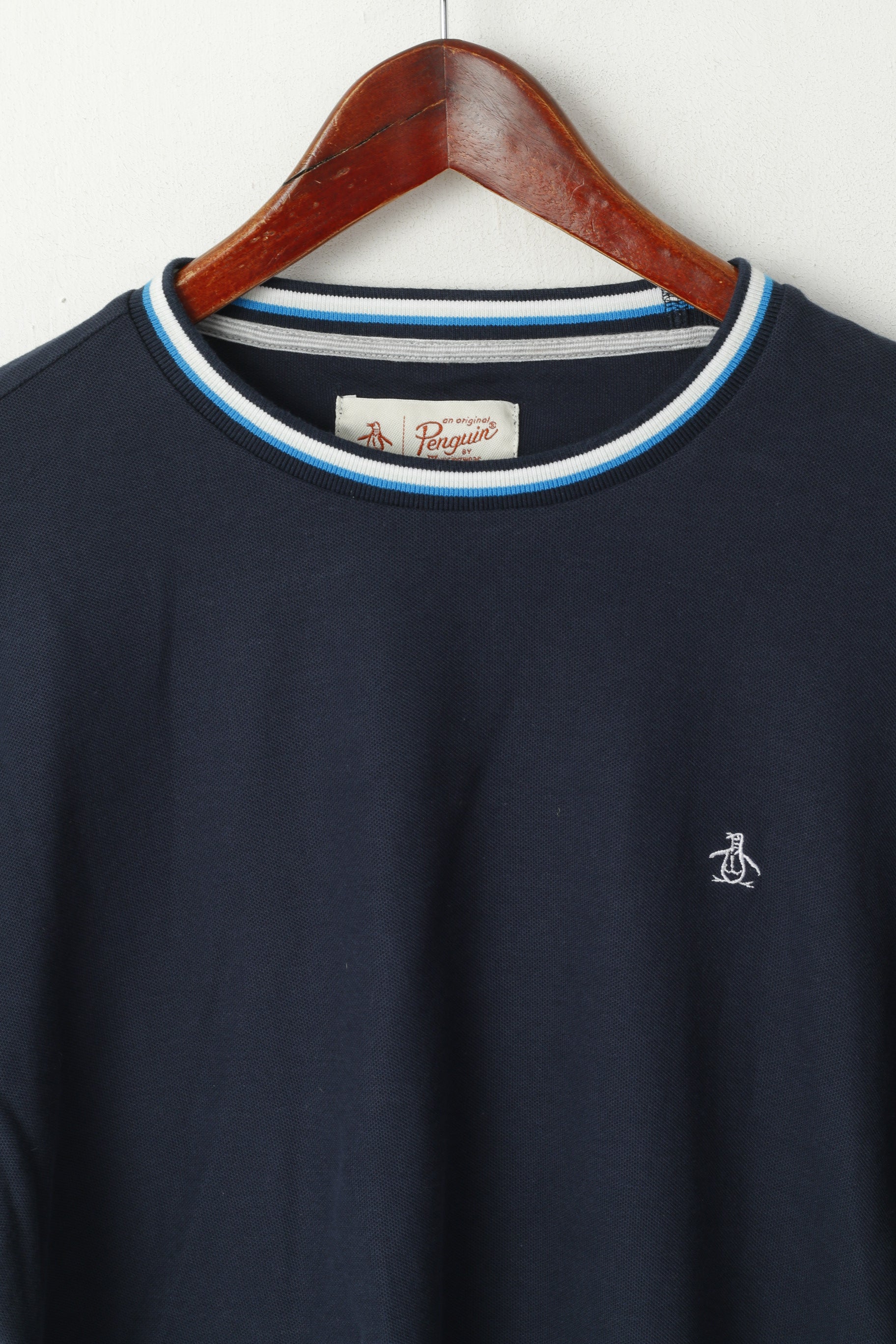 Original Penguin Chemise L pour homme en coton bleu marine avec logo uni extensible à col rond