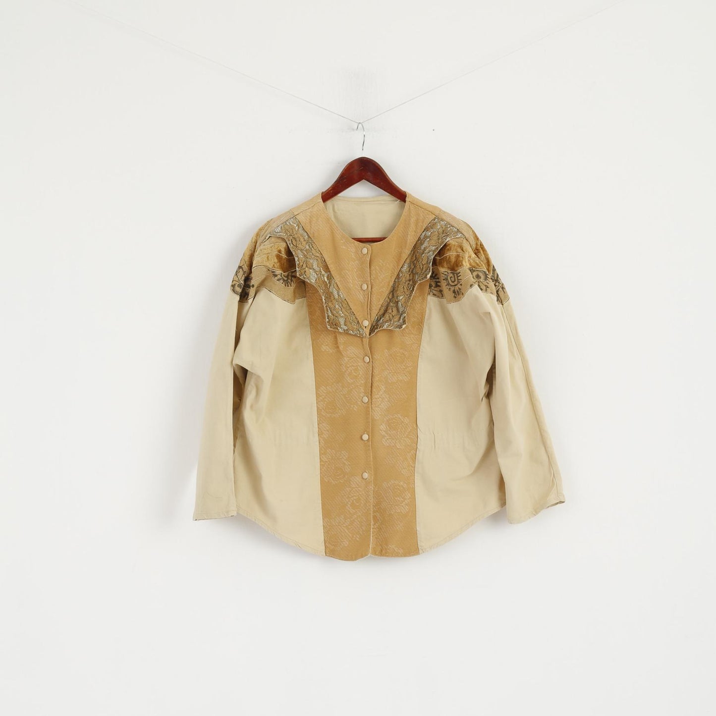 Rita Bzu Fani Women L Jacket Beige Moda Italia Vintage Bomber Buttoned Gold Top