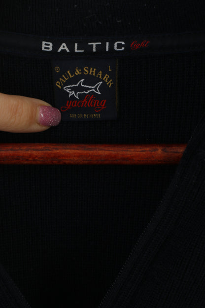 Paul & Shark Men L Jumper Navy Wool Baltic Light Zip Neck Classic Sweater