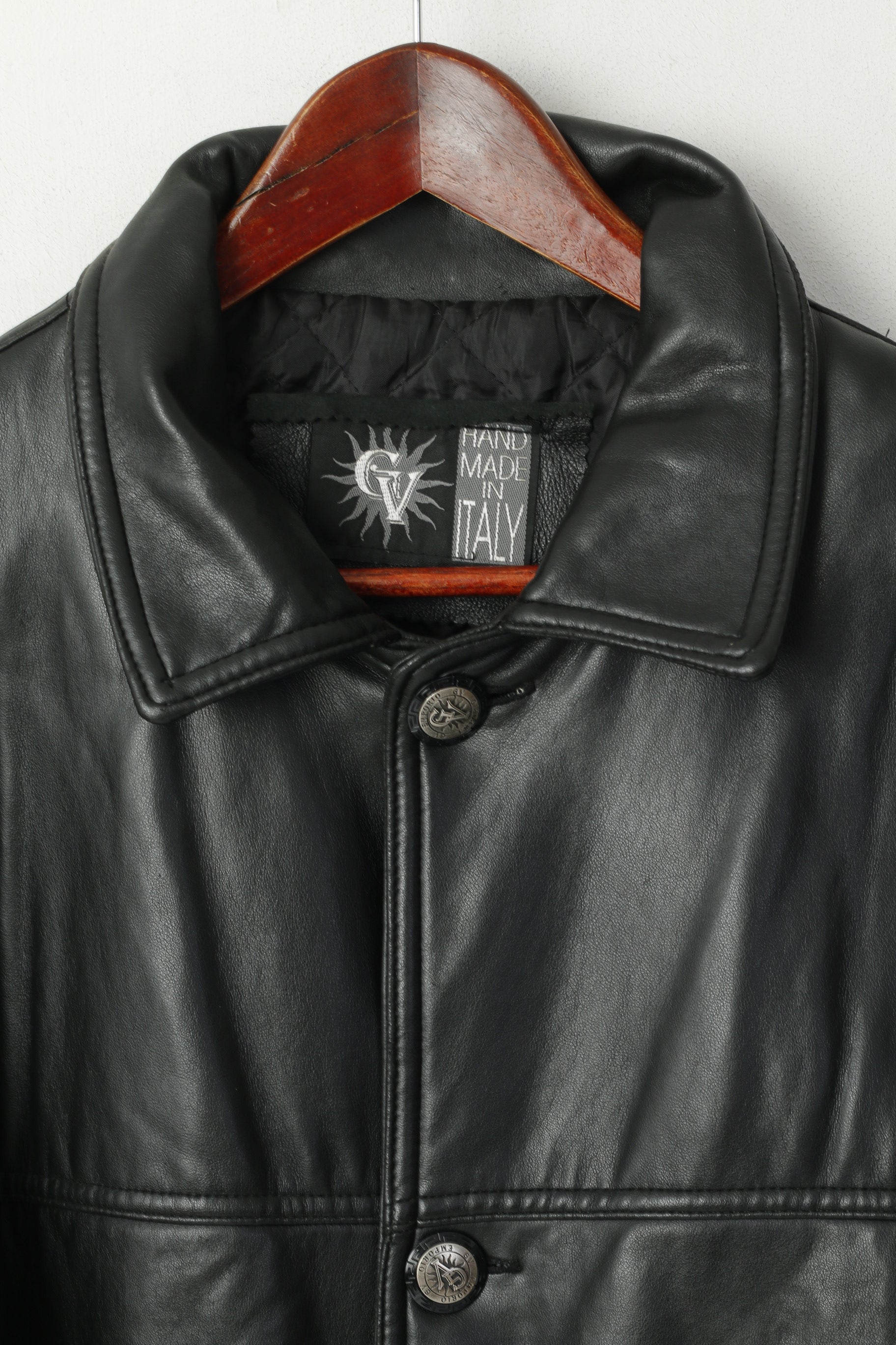 GV Emporio Men L Jacket Black Hand Made In Italy Soft Buttoned Casual Top