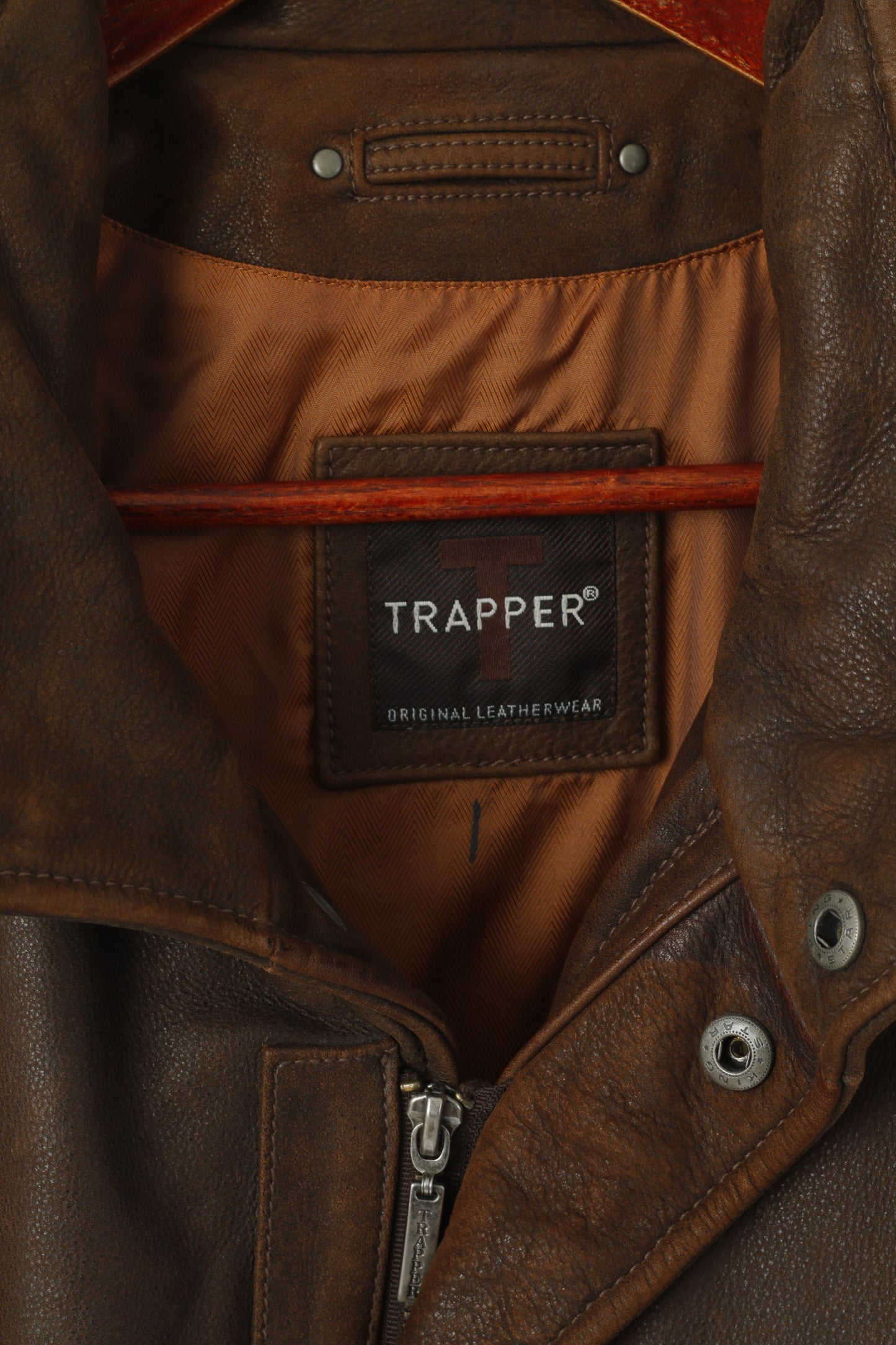 Trapper Men 54 44 XL Leather Jacket Brown Silvio Full Zipper Classic Cow Nubuk Top