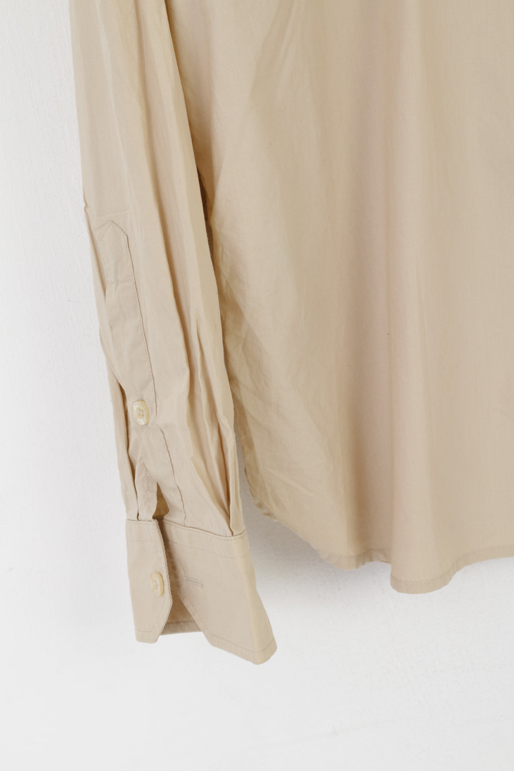 Nigel Hall Men XL Casual Shirt Beige Cotton Emroidered Long Sleeve Top