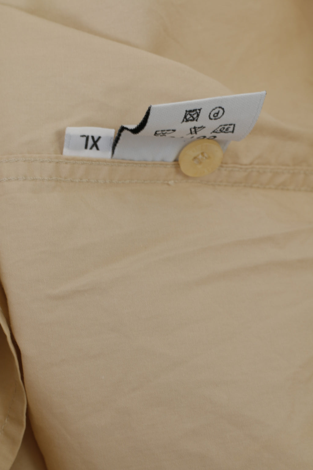 Nigel Hall Men XL Casual Shirt Beige Cotton Emroidered Long Sleeve Top