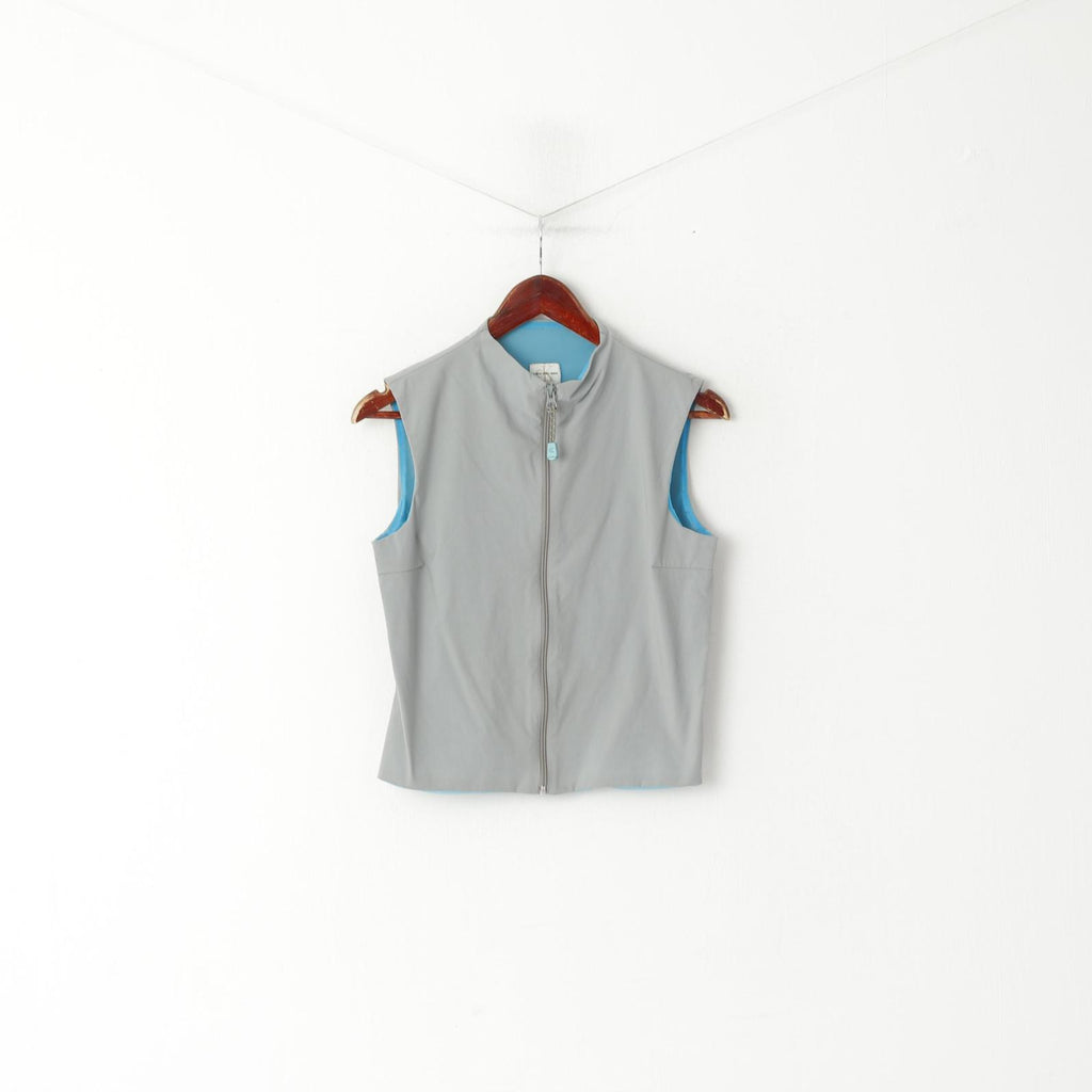 Calvin Klein Jeans Femmes L (S) Gilet Gris Nylon Zip Up Cropped Sport Haut Sans Manches