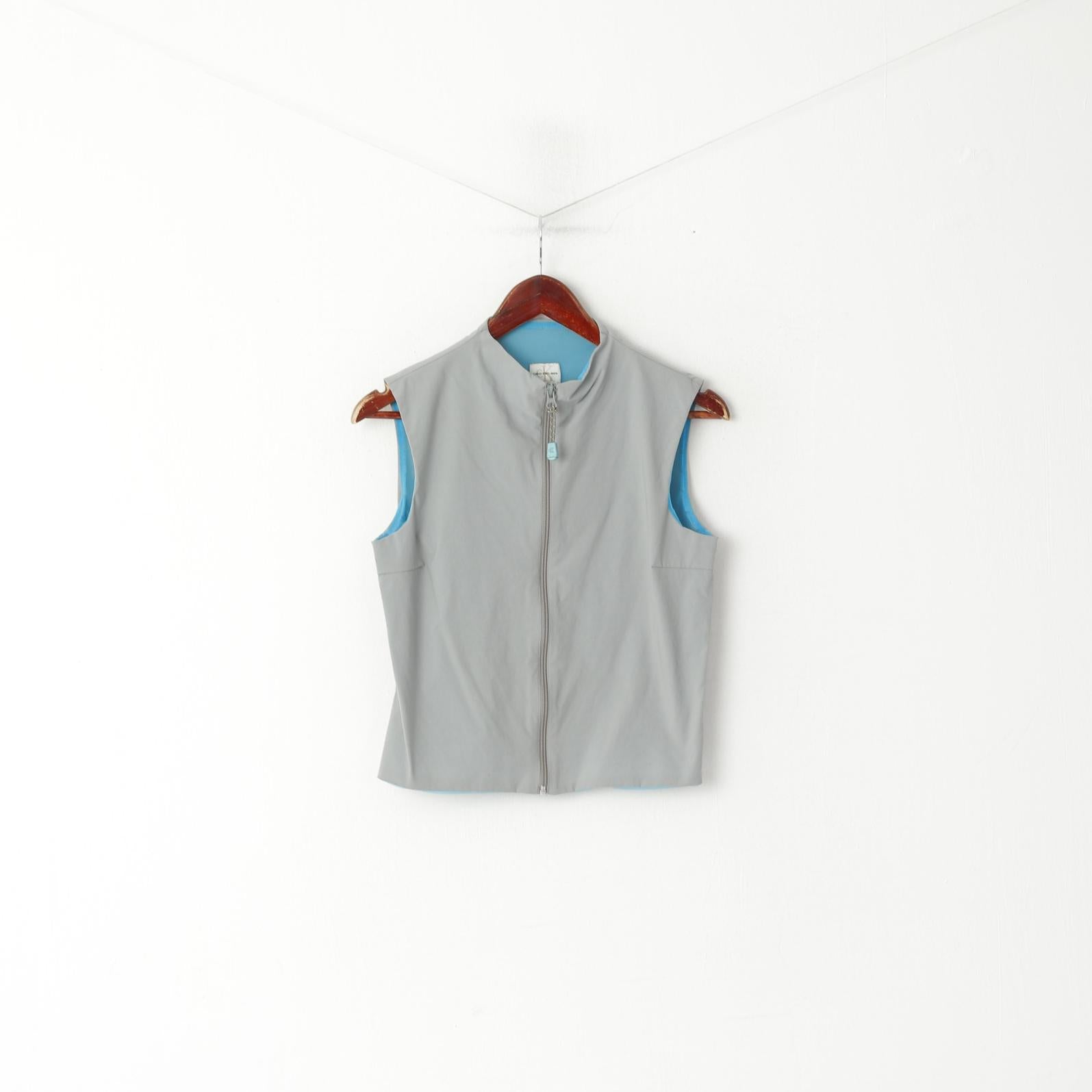 Calvin Klein Jeans Women L (S) Vest Grey Nylon Zip Up Cropped Sport Sleeveless Top