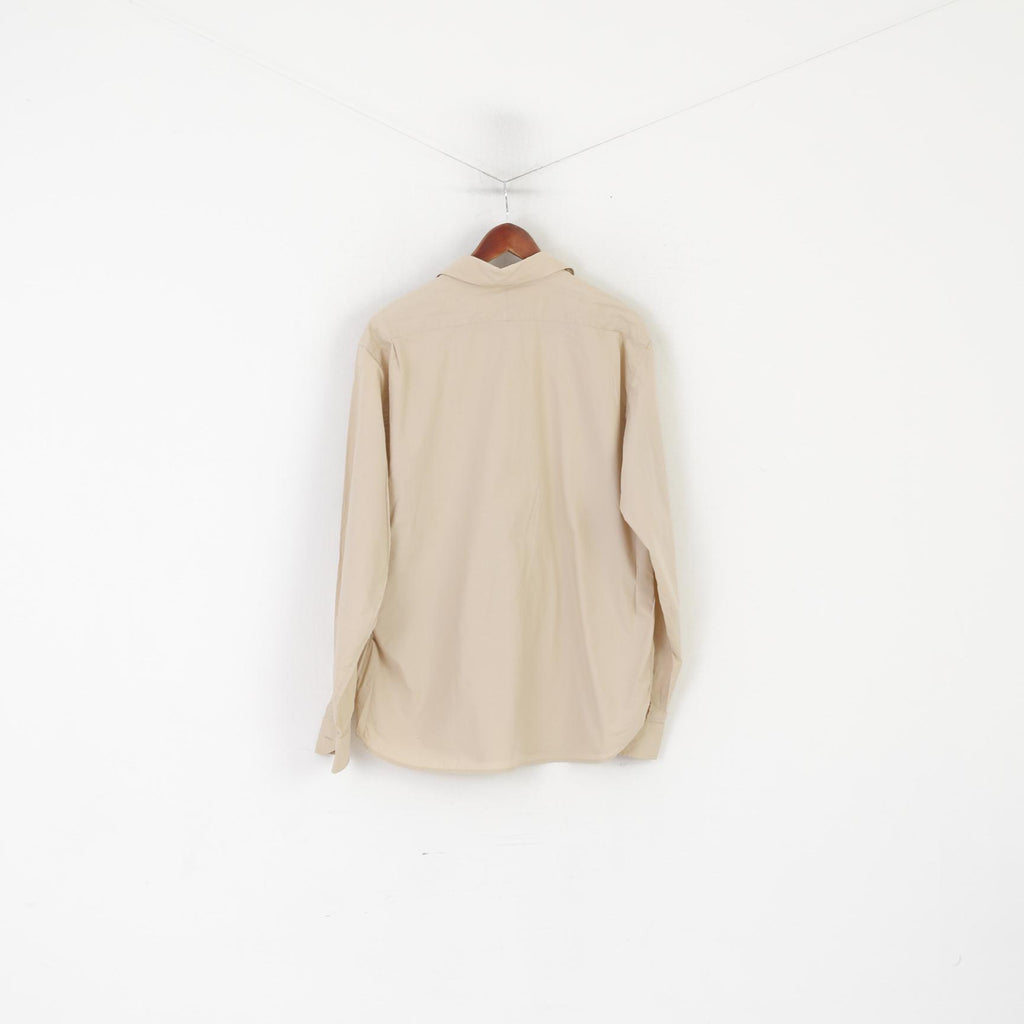 Nigel Hall Men XL Casual Shirt Beige Cotton Emroidered Long Sleeve Top