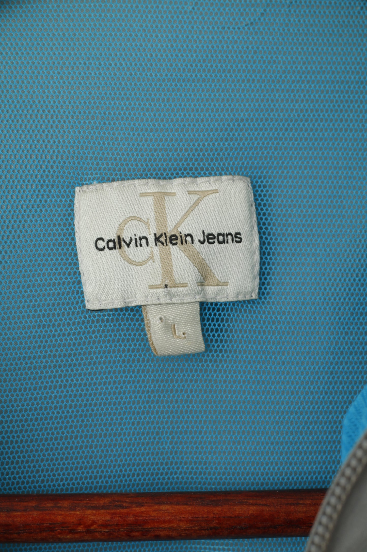 Calvin Klein Jeans Women L (S) Vest Grey Nylon Zip Up Cropped Sport Sleeveless Top