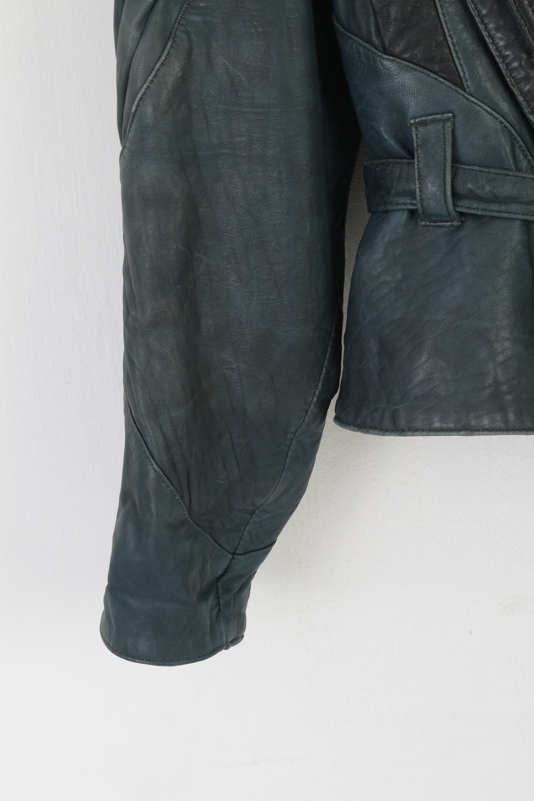 Veste Vintage pour femmes 40 M, épaulettes en cuir bleu, Style rétro, haut ceinturé de motard