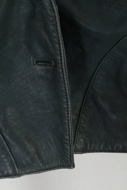 Vintage Women 40 M Jacket Blue Leather Shoulder Pads Retro Style Biker Belted Top