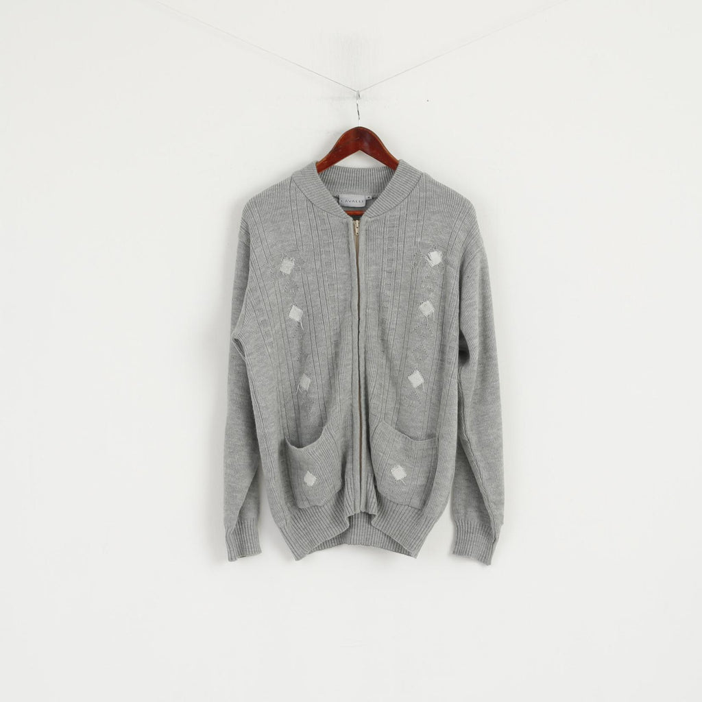 Cavalli Men M Sweater Grey Knit Full Zipper Cardigan Classic Wool Two Pockets Jumper