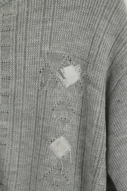 Cavalli Men M Sweater Grey Knit Full Zipper Cardigan Classic Wool Two Pockets Jumper