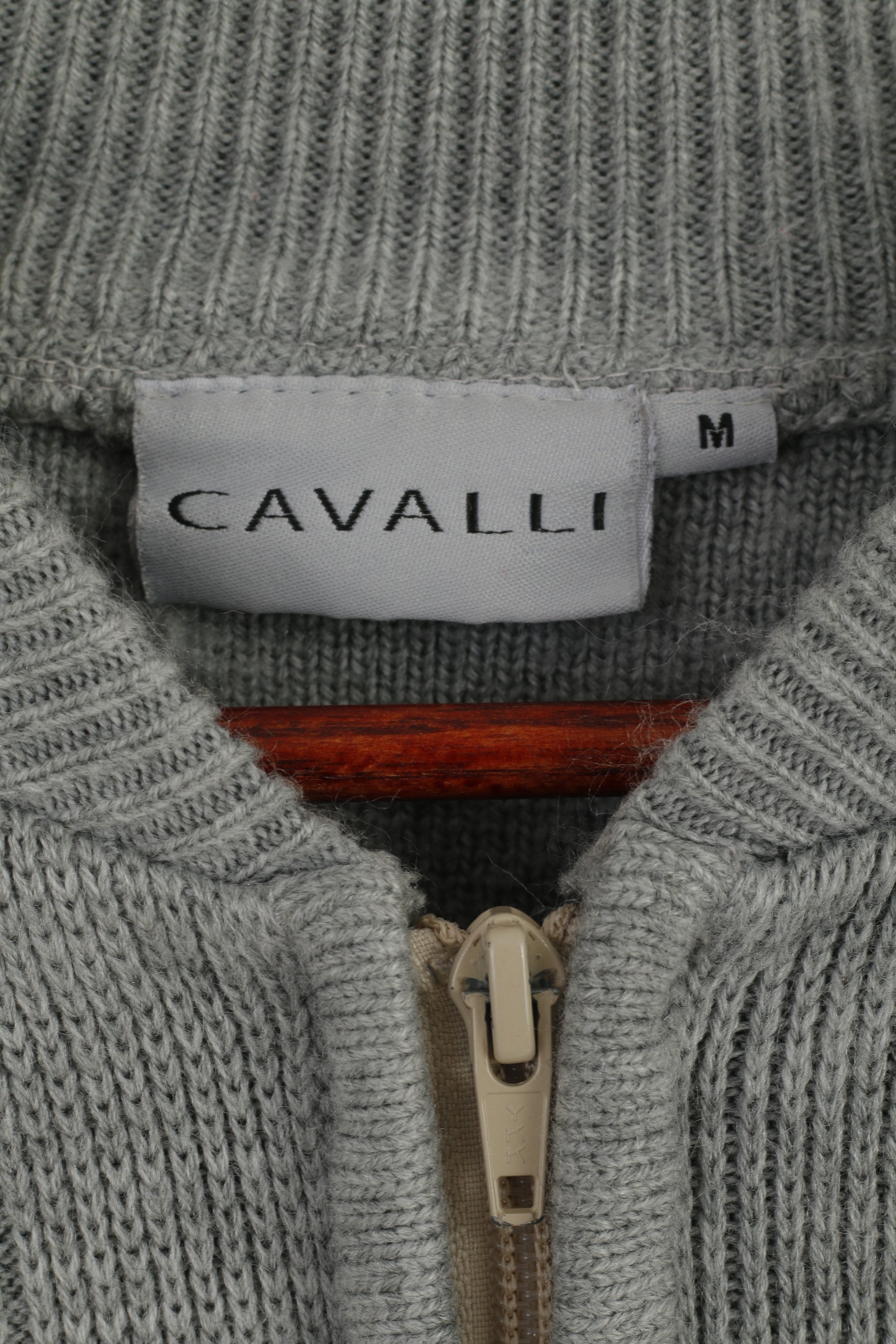 Cavalli Men M Sweater Grey Knit Full Zipper Cardigan Classic Wool Two Pockets Jumper