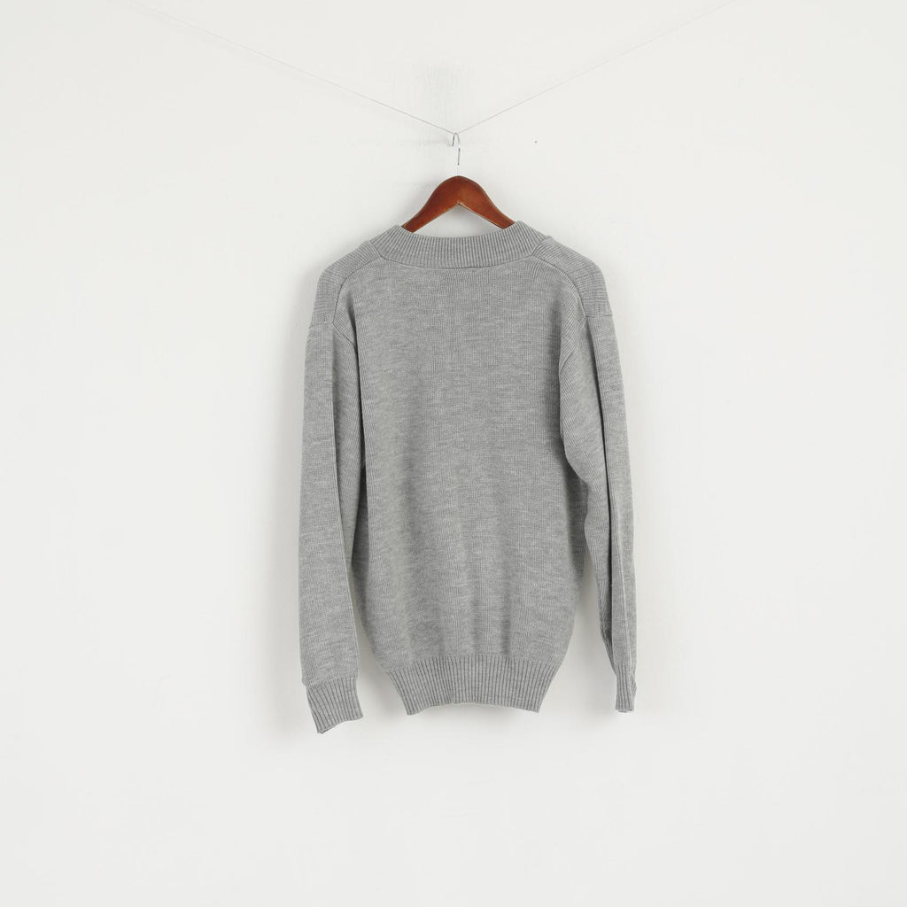 Cavalli Men M Sweater Grey Knit Full Zipper Cardigan Classic Wool Two Pockets Jumper