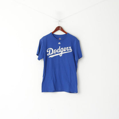 Majestic Men M Shirt Blue Cotton Los Angeles Dodgers Baseball Sport Top