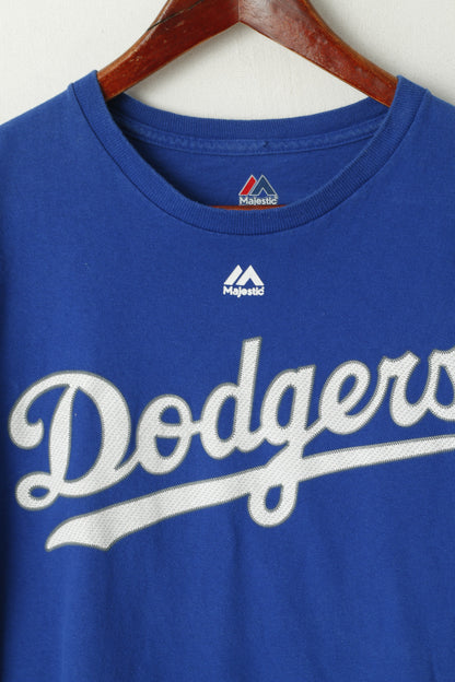 Majestic Men M Shirt Blue Cotton Los Angeles Dodgers Baseball Sport Top
