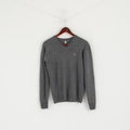 Maglione XS da uomo piuttosto verde, maglione leggero classico in lana d'agnello grigia con scollo a V