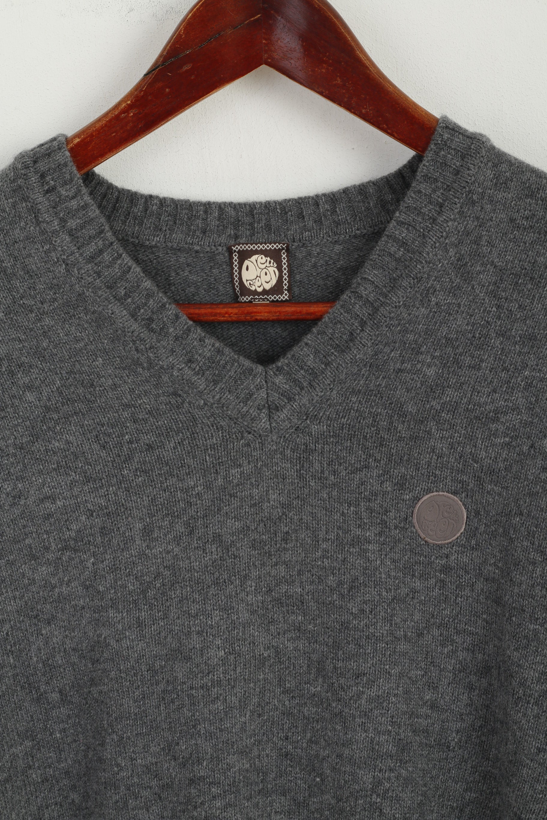 Pretty Green Men XS Jumper Grey Lambswool V Neck Classic Light Sweater