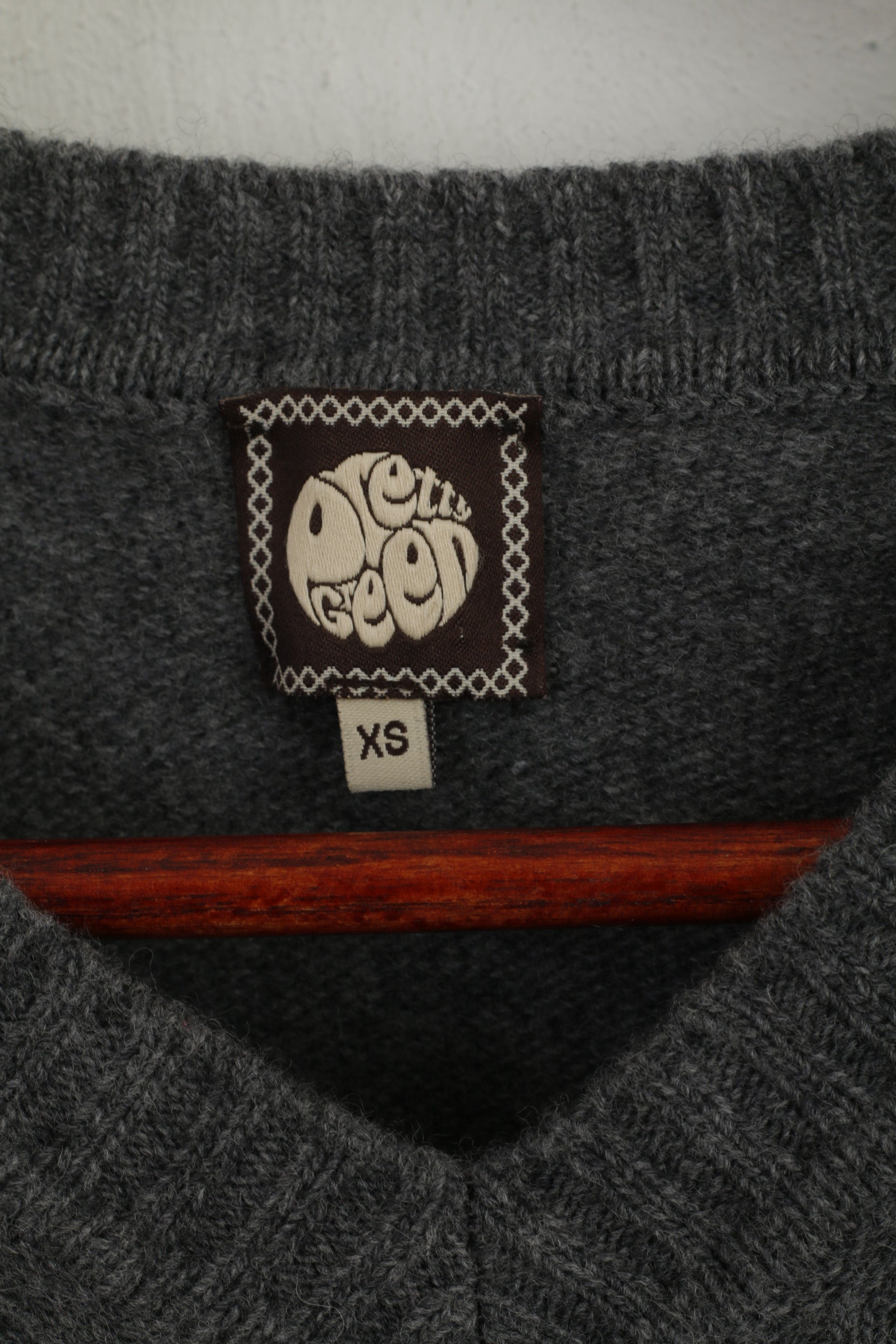 Pretty Green Men XS Jumper Grey Lambswool V Neck Classic Light Sweater