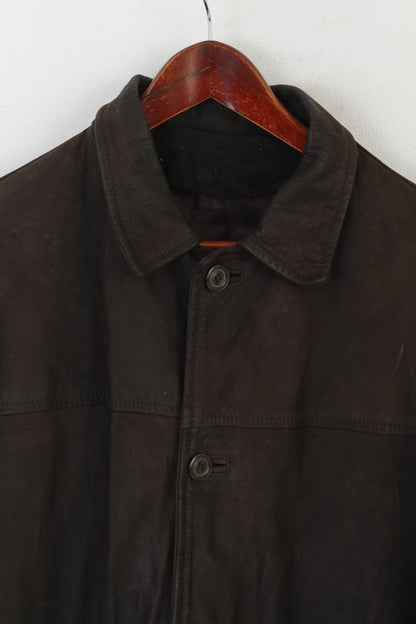 Clinton Pelle Men L Jacket Brown Leather Vintage Made in Italy Western Top