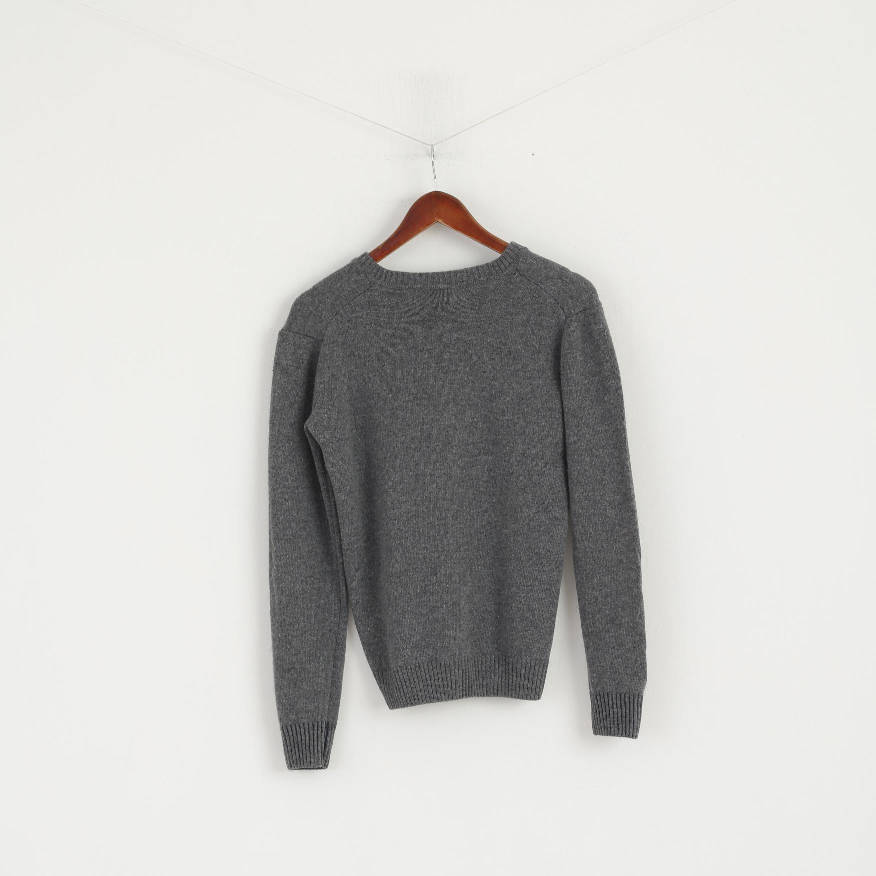 Pretty Green Men XS Jumper Grey Lambswool V Neck Classic Light Sweater