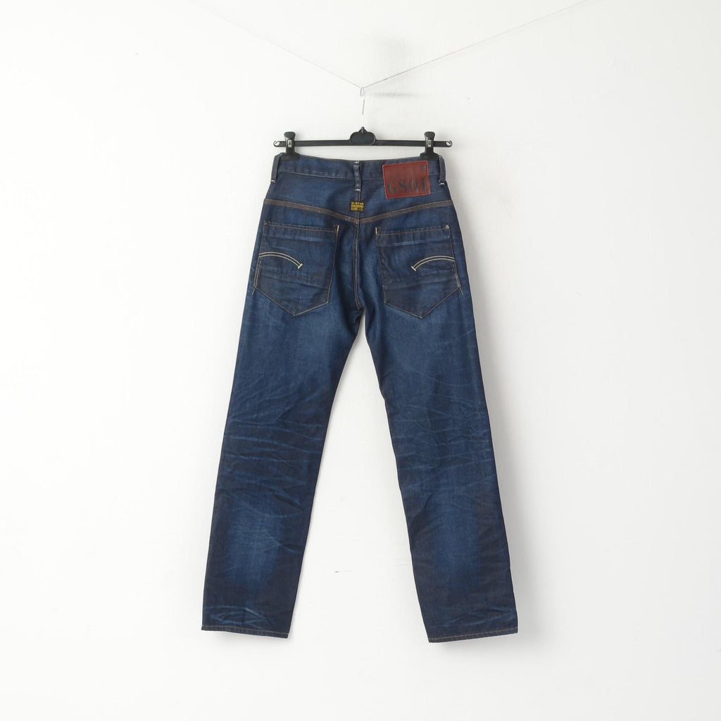 G Star Raw Men 30 Jeans Pantalon Pantalon Droit En Denim De Coton Bleu Marine Taille Haute