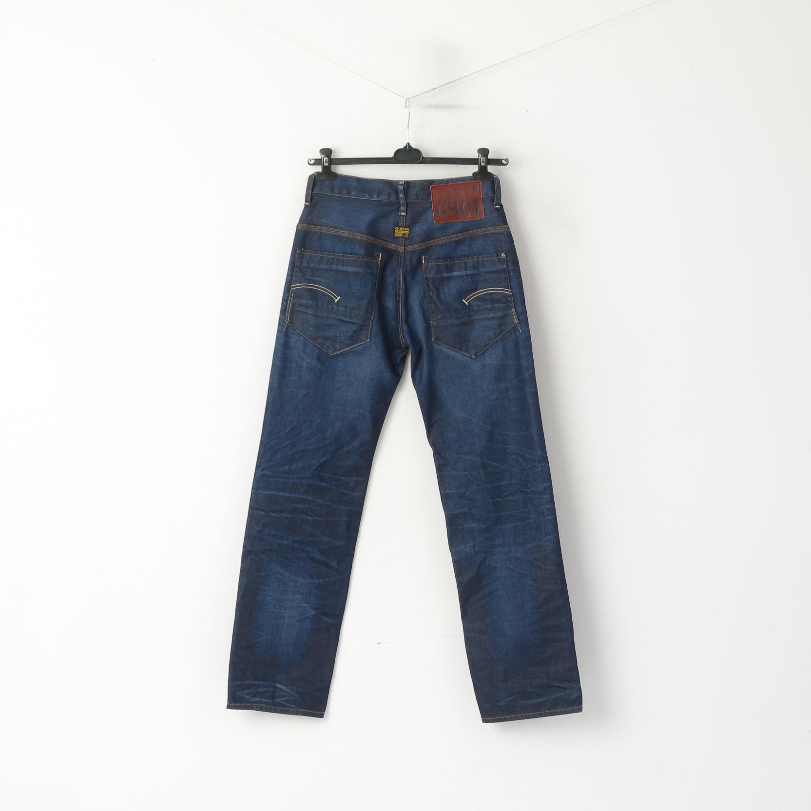 G Star Raw Men 30 Jeans Pantalon Pantalon Droit En Denim De Coton Bleu Marine Taille Haute