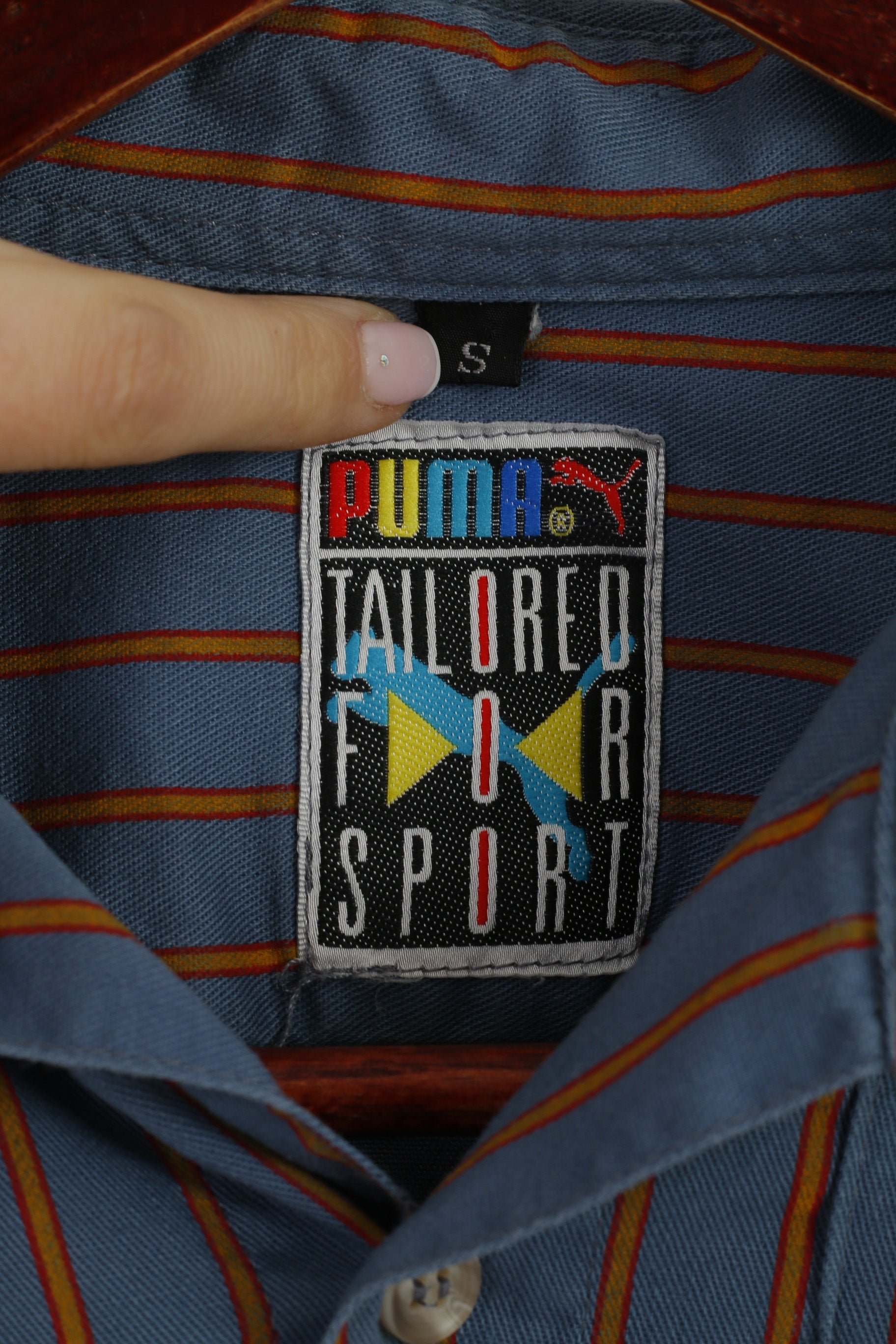 Puma Men S Casual Shirt Blue Striped Vintage Sport 90s Long Sleeve Emroidered Top